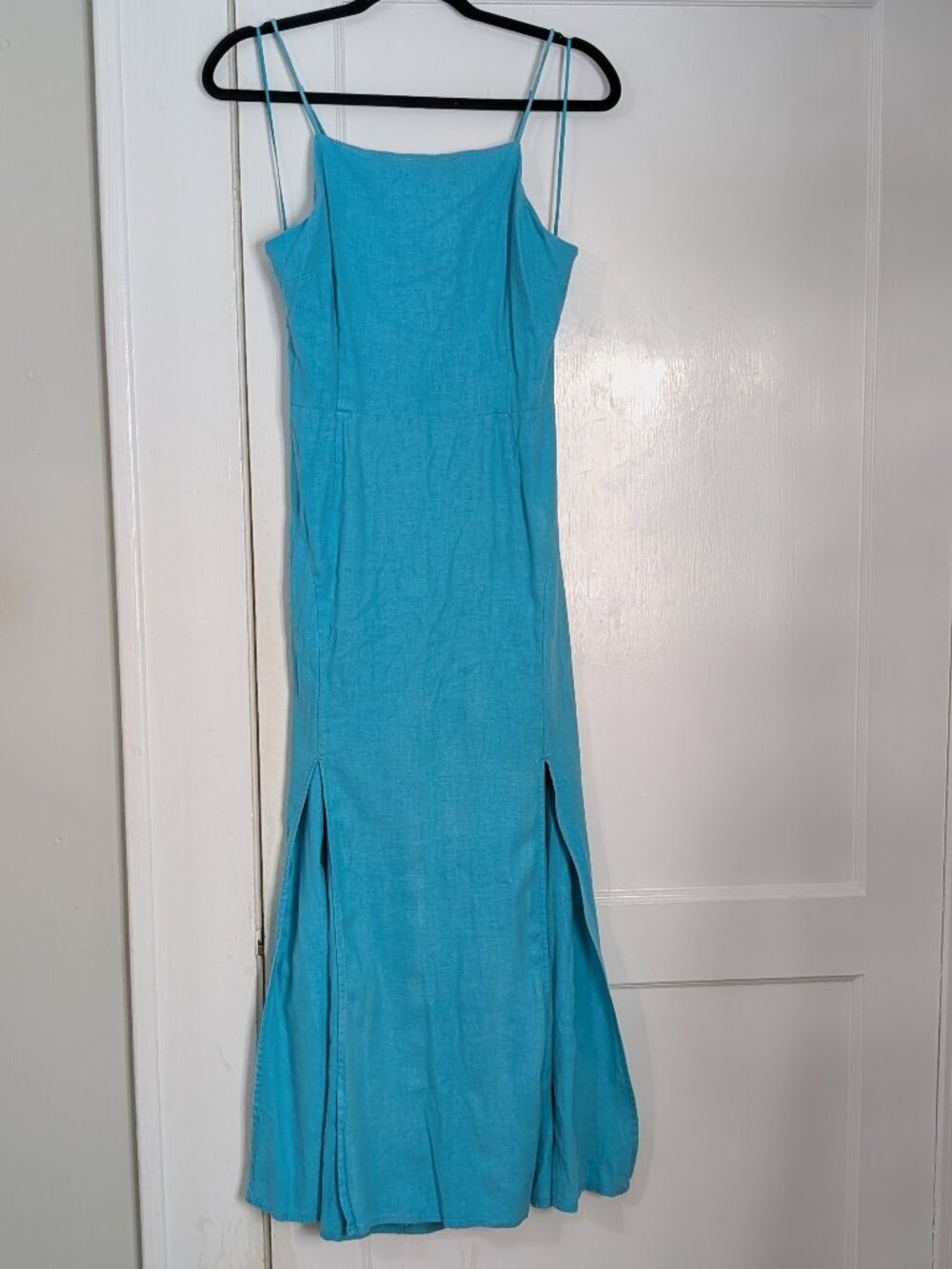 The Fifth Label Linen Blend Back Tie Cutout Maxi Dress Blue Size 8 Sleeveless